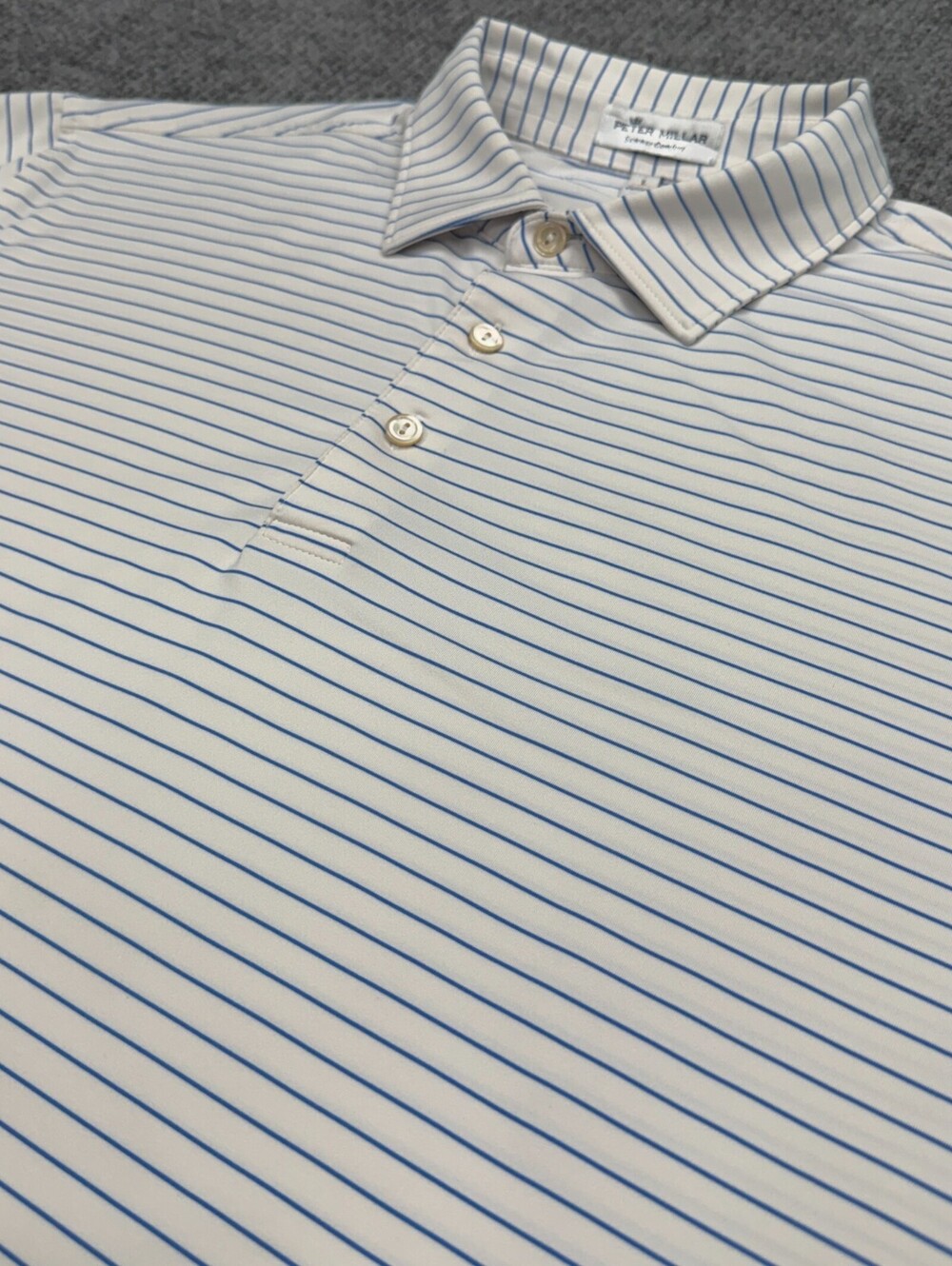 Peter Millar Summer Comfort Polo Shirt Mens L White Blue Stripe Performance Golf